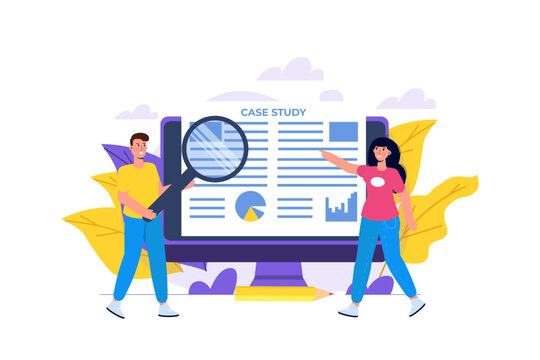 people analyzing case study on computer screen clip art preview