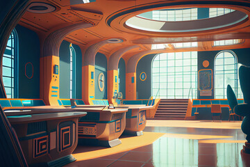 Futuristic school interior, generative ai illustration