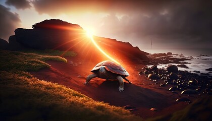 shine shell turtle walking on ground, Generative Ai