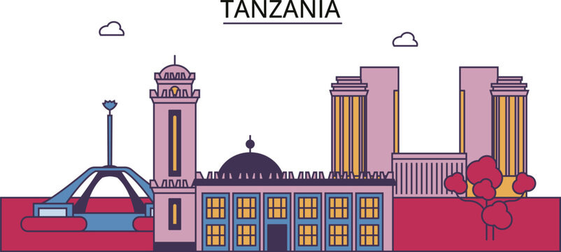 Tanzania tourism landmarks, vector city travel illustration