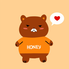 Cute teddy bear with a bubble message and heart. Cartoon vector illustration