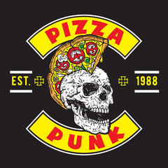 Pizza Punk Skull Emblem Logo Style Design