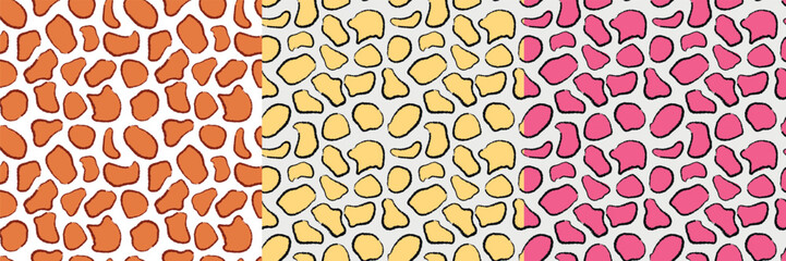 color animal spots print, giraffe, leopard or lynx seamless pattern set	