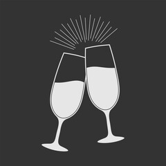 Two glasses of Champagne. Cheers with champagne glasses. Vector illustration 