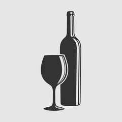 Wine bottle with wine glass isolated on white background. Vector illustration