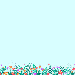 Spring decoration. Floral background with colourful blooming flower and leaves. Vector illustration