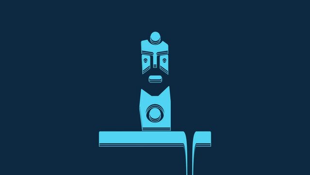 Blue Slavic pagan idol icon isolated on blue background. Antique ritual wooden idol. 4K Video motion graphic animation
