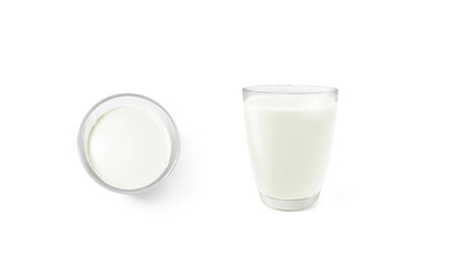 glass of milk top view front view glass of milk isolated on white background