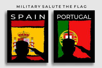 Vector illustration collection of spain and portugal country military salute flags, suitable for poster, banner, flyer, t-shirt design, brochure, independence day, anniversary etc.