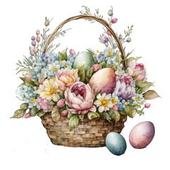 Easter basket with easter eggs. Generative AI
