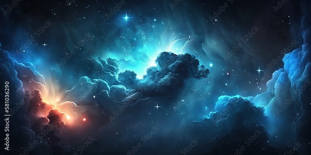 Wall mural night sky with stars and nebula - ideal for web banners and space backgrounds, generative ai