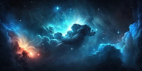 Night sky with stars and nebula - ideal for web banners and space backgrounds, Generative AI - obrazy, fototapety, plakaty