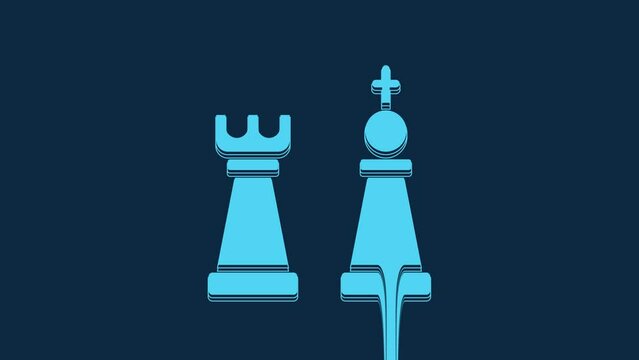 Blue Chess icon isolated on blue background. Business strategy. Game, management, finance. 4K Video motion graphic animation