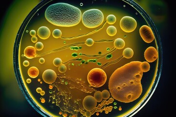 Close-Up Macro Shot of Bacteria in Laboratory Petri Dish by Generative AI