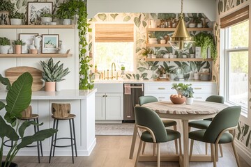 Fototapeta na wymiar Botanical-Inspired Kitchen Interiors with Fresh Herbs and Plants Generative AI
