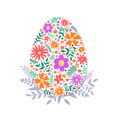 Floral Easter egg on transparent background. PNG illustration