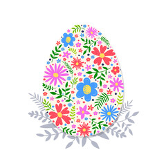 Easter egg with colourful flowers on transparent background. PNG illustration
