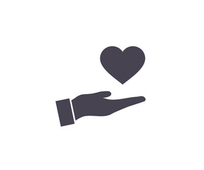 Heart in hand icon. Love icon. Health, Trust, Donation, Charity, medicine symbol. Healthcare hands holding heart vector design and illustration.
