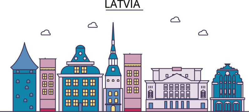 Latvia tourism landmarks, vector city travel illustration