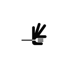 Hand holding a fork, negative space. Company logo design.