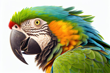 Fototapeta premium Macaw portrait isolated on white background. Generative AI. 