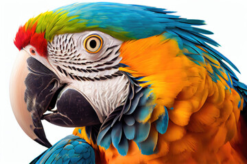 Fototapeta premium Macaw portrait isolated on white background. Generative AI. 