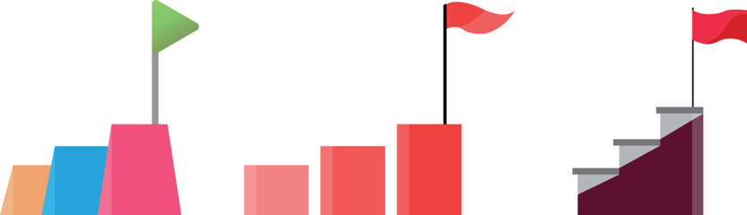 Business chart bar with flag. Goal Vector illustration icon collection.