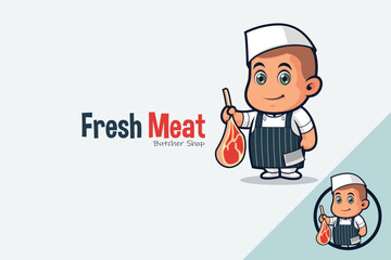 Cute Butcher Holding a Tomahawk Steak and Knife