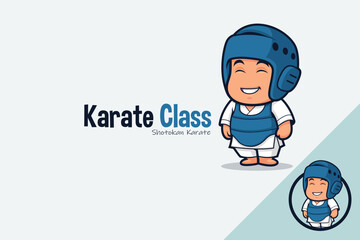 Cute Karate Kid in Karate Uniform Wearing Head Guard and Chest Guard