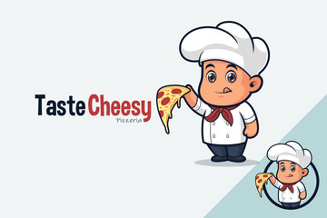 Cute Pizza Chef Holding A Slice of Pizza