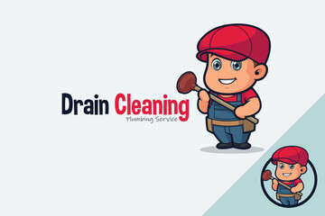 Cute Plumber Holding A Plunger