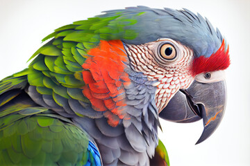 Parrot portrait isolated on white background. Generative AI. 
