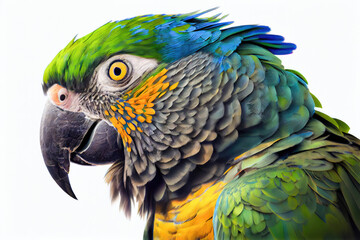 Fototapeta premium Parrot portrait isolated on white background. Generative AI. 