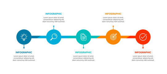 Infographic Design Template Vector. Business Infographic with 5 Steps or Stages. Timeline Infographic Concept with Icons. Stock Vector