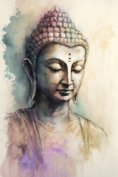 Buddha statue, Watercolor illustration, generated with AI,  sign for peace and wisdom
