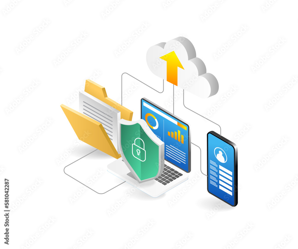 Poster Isometric flat 3d illustration concept of smartphone application data security test