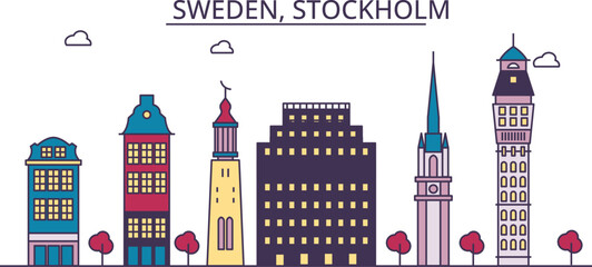 Sweden, Stockholm tourism landmarks, vector city travel illustration © iconsgraph