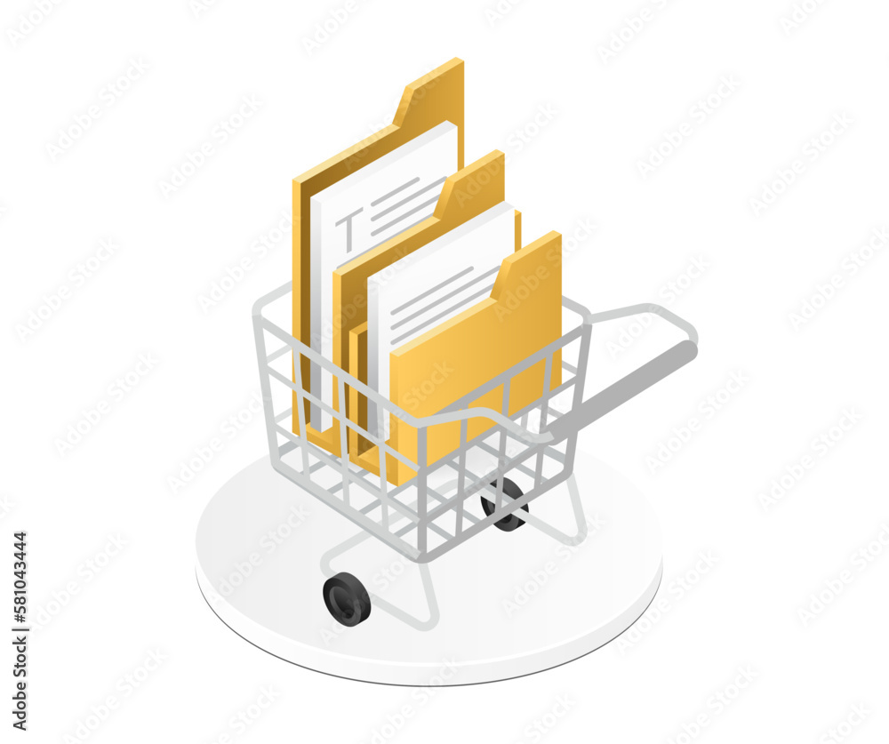 Aufkleber isometric flat 3d illustration concept of data folder on trolli