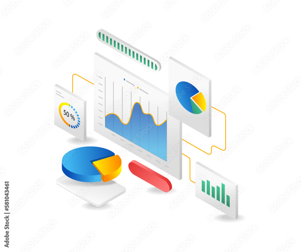 Aufkleber isometric flat 3d illustration concept of data analyzer screen