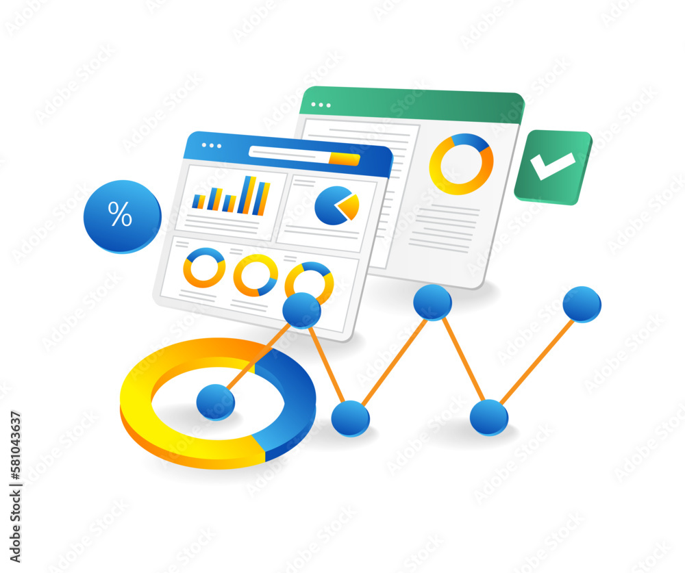Aufkleber isometric flat 3d illustration concept of business development analysis data screen