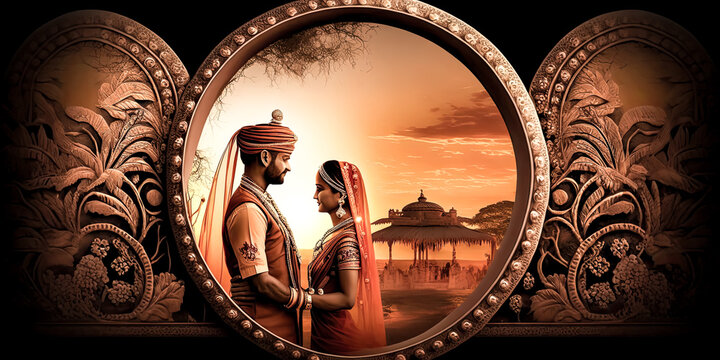 An unforgettable India wedding image with a background of a loving couple and many people is portrayed - generative ai.