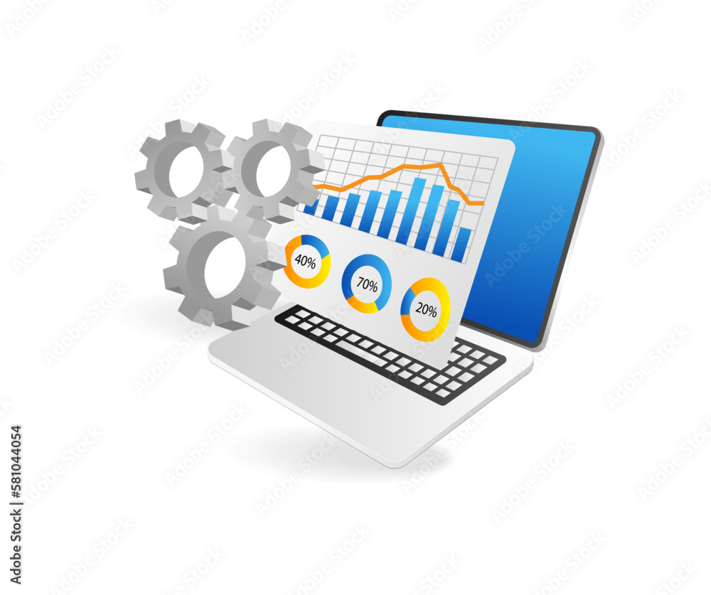 Aufkleber isometric 3d flat illustration concept of gear data process analysis seo optimization