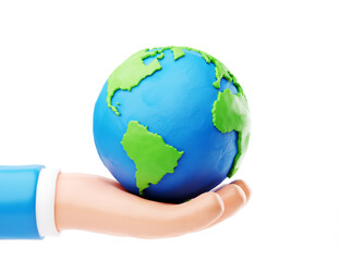 Sustain earth concept: Human plasticine stylised hands holding Earth