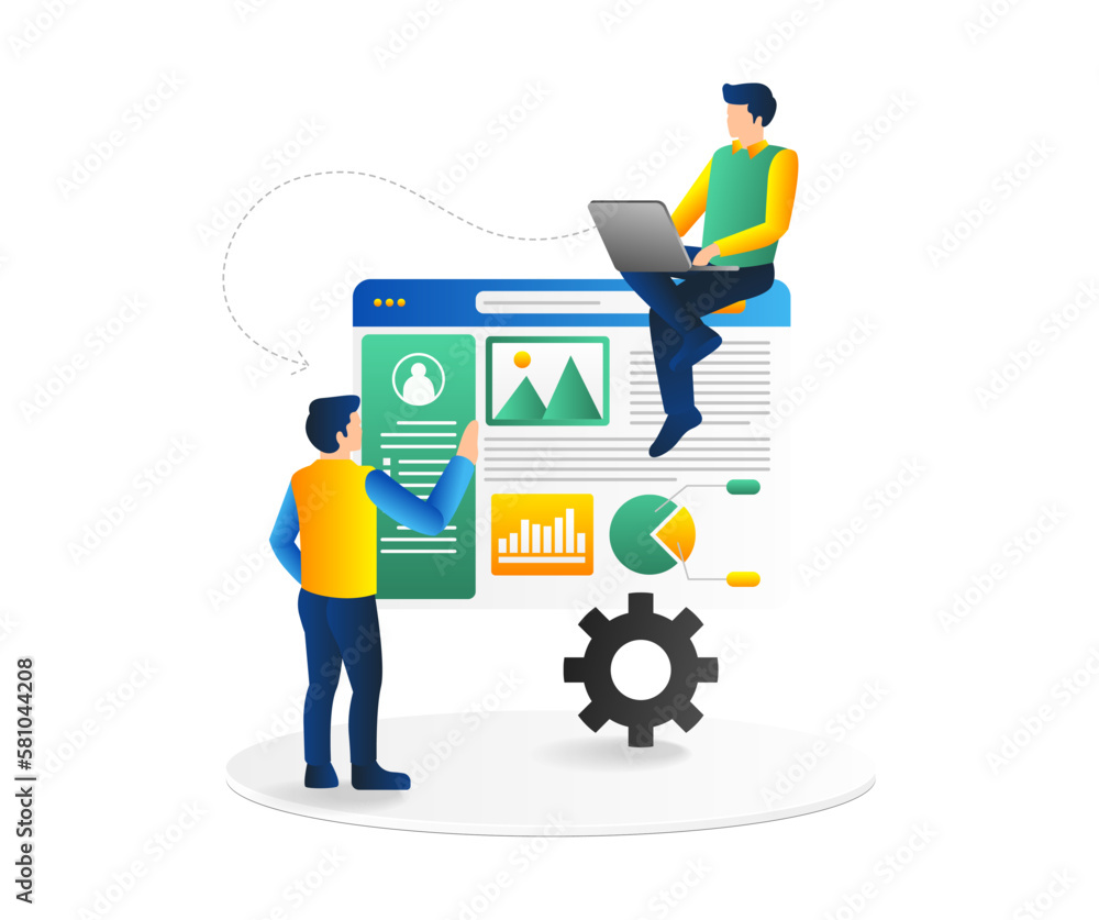 Poster Isometric flat 3d illustration concept of a team working on a responsive web display