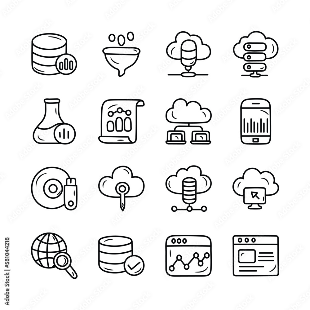 Poster data vector hand draw outline icon style illustration. eps 10 files set 2