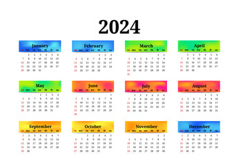 Calendar for 2024 isolated on a white background