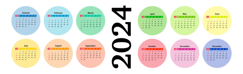 Calendar for 2024 isolated on a white background