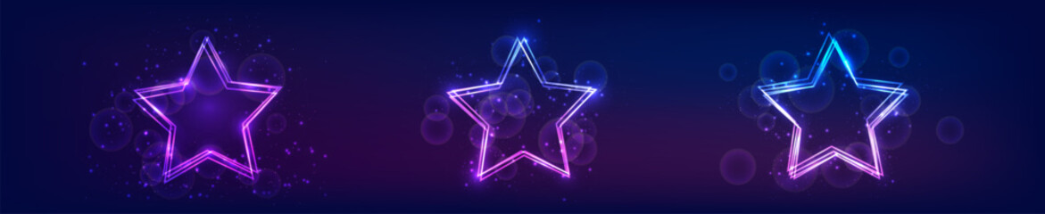 Neon frame in star form with shining effects and sparkles