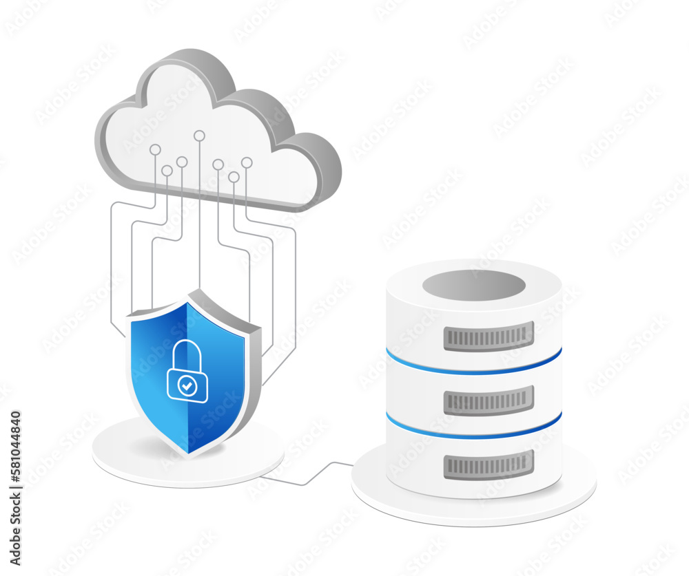 Poster Database server cloud network isometric flat 3d illustration concept