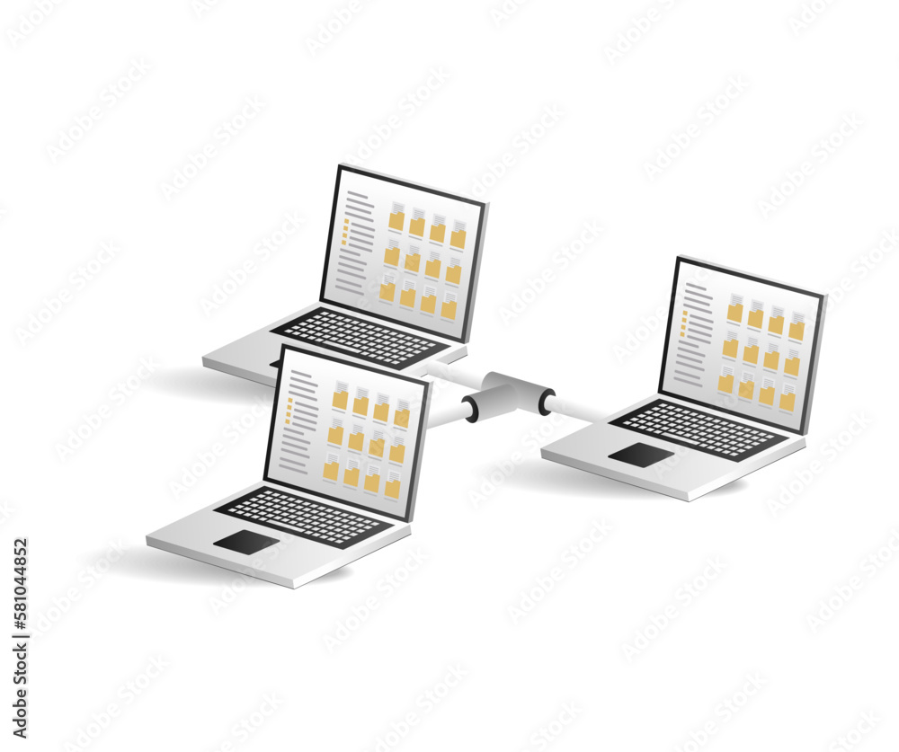 Aufkleber computer folder network data isometric flat 3d illustration concept
